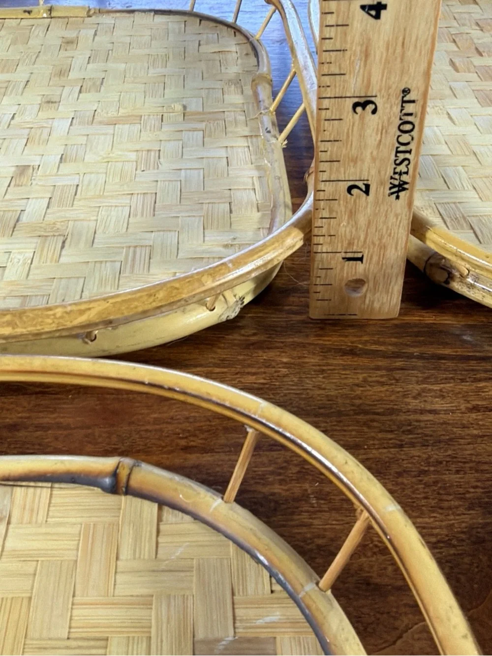 Vintage Natural Woven Bamboo Serving Trays - Set of 4